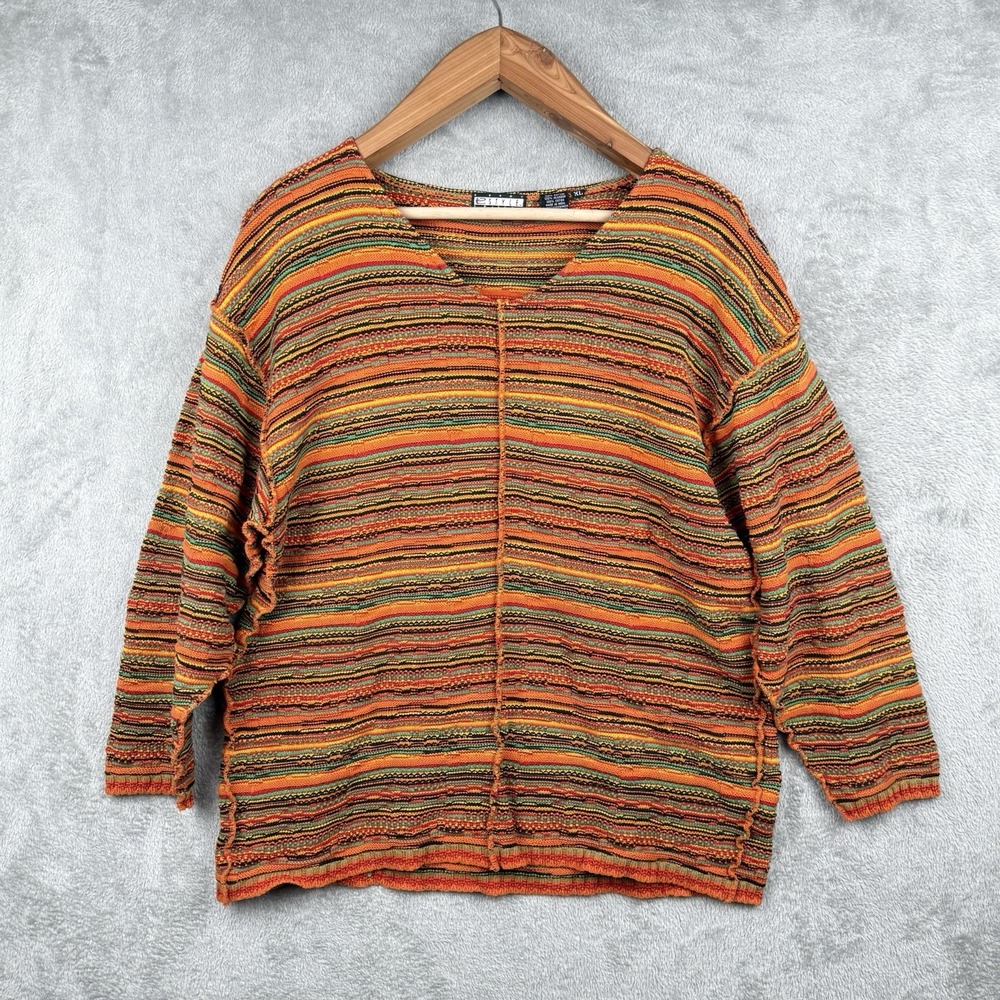 Ebony Spiegel Tribal 3D Knit Sweater Size XL Orange Stripes Hip Hop 90s Vintage